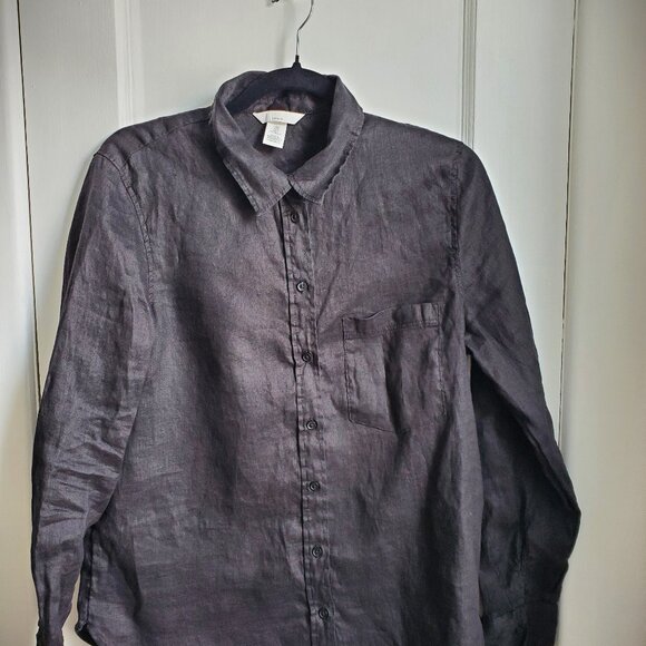 H&M black linen blouse/shirt - Picture 1 of 4